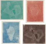 Naum Gabo, Opus 8; Opus 8; Opus 10; and Opus 10, circa 1969, Four monoprints in colours from professionally made end-grain block of Florida boxwood, on Japan paper, with full margins,
