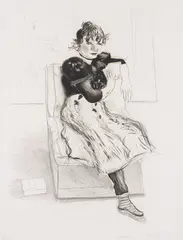 David Hockney, Celia Observing, 1976, Etching, on Rives BFK paper, with full margins,