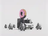 Donut (Strawberry) by Banksy, 2009, Screenprint in colours, on Arches 88 paper, with full margins,, sold Dec 2013