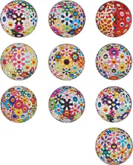Takashi Murakami, Flower Ball (3-D) (ten prints), 2007-2010, Ten offset lithographs in colours, on smooth wove paper, the full sheets,