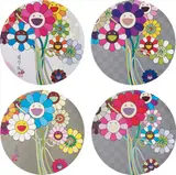 Even The Digital Realm Has Flowers To Offer; Warhol/Silver; Purple Flowers In A Bouquet; and Flowers for Algernon by Takashi Murakami, 2010, Four offset lithographs, on smooth wove paper, the full sheets,, sold Dec 2013