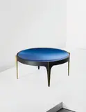Fontana Arte, Occasional table, circa 1958, Coloured mirrored convex glass, glass, painted metal, brass