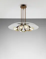 Ceiling light by Pietro Chiesa, circa 1948, Brass, tubular brass, glass, painted aluminium, sold Apr 2013