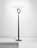Max Ingrand, Rare standard lamp, circa 1959, Frosted glass, painted wood, tubular brass, brass