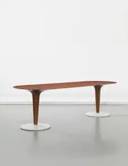 Ico Parisi, Important and unique dining table, commissioned for the Casa Trombetta, Como, circa 1950, Rosewood-veneered wood, bianco statuario Carrara marble