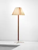 Standard lamp by Gino Sarfatti, circa 1948, Leather-covered wood, brass, fabric shade, sold Apr 2013