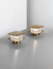 Pair of table lamps, model no. 2427 by Fontana Arte, circa 1964, Brass, frosted glass, sold Apr 2013