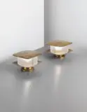 Fontana Arte, Pair of table lamps, model no. 2427, circa 1964, Brass, frosted glass