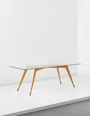 Dining table by Carlo De Carli, 1950s, Walnut, brass, glass, sold Apr 2013