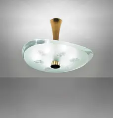 Ceiling light, model no. 1748 by Max Ingrand, circa 1955, Partially frosted and chiselled glass, brass, sold Apr 2013