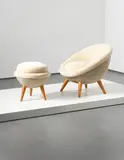 Jean Royere, 'Œuf’ chair and stool, 1953, Fabric, oak (2)