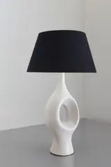 Table lamp by Georges Jouve, 1950s, Glazed earthenware, fabric shade, sold Apr 2013