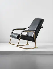 Rocking chair by Jacques Adnet, 1960s, Leather-covered metal, brass-plated tubular metal, painted metal, sold Apr 2013