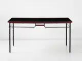 Jacques Adnet, Table, 1950s, Leather-covered wood, painted tubular metal, painted metal, brass
