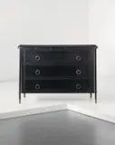Jacques Adnet, Chest of drawers, 1950s, Leather-covered oak, leather-covered tubular metal, painted wood, brass