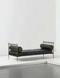 Jacques Adnet, Daybed, circa 1950, Tubular brass, brass, leather-covered steel, painted steel, leather
