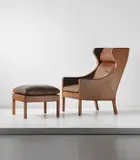 Børge Mogensen, Wingback armchair, model 2204, and ottoman, model no. 2202