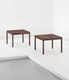 Pair of side tables by Hans J. Wegner, 1950s, Rosewood-veneered wood, rosewood, sold Apr 2013