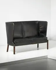 High back sofa by Frits Henningsen, 1940s, Leather, mahogany, metal studs, sold Apr 2013