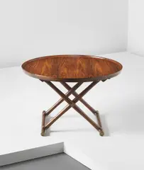 Mogens Lassen, Small folding ‘Egyptian’ coffee table, circa 1940, Rosewood-veneered wood, rosewood, brass