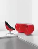Maurice Calka, ‘Boomerang’ desk model no. 6462 and adjustable swivel chair, circa 1970, Desk: painted fibreglass, chromium-plated metal; chair: painted fibreglass, chromium-plated metal, painted metal, leather