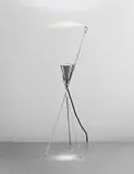 Alessandro De Santillana, Table lamp with adjustable shade, from the 'Ustorio' series, 1985, Murrine transparenti glass, chromium-plated steel rods, chromium-plated steel
