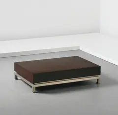 Guy Lefevre, Low table with drawers, 1960s, Painted plywood, walnut, chromium-plated metal