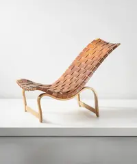 Lounge chair by Bruno Mathsson, designed 1936, executed 1939, Laminated birch plywood, birch, leather, sold Apr 2013