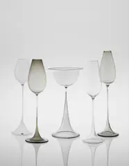 Nils Landberg, Group of five glasses, from the 'Tulip' series, 1957, Clear glass, smoked glass