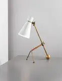 Tapio Wirkkala, Adjustable table lamp, model no. K11-16, circa 1958, Tubular brass, leather-wrapped tubular brass, brass, painted aluminium