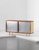 Rare sideboard, model no. 150 by Jean Prouvé, 1950s, Oak, painted bent steel, painted tubular steel, aluminium, offered Apr 2013