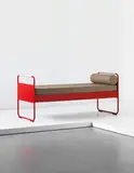 Jean Prouvé, Single bed, model no. 17, designed for the Lycée Fabert, Metz, 1935-1936, Painted bent sheet steel, painted tubular steel, Duralumin, fabric