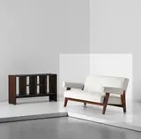 Sofa, model no. LC/PJ-SI-42-A/B, designed for the High Court and Assembly, Chandigarh by Le Corbusier and Pierre Jeanneret, circa 1955-1956, Teak, hide, sold Apr 2013