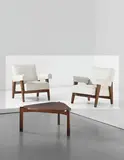 Pair of armchairs, model no. LC/PJ-SI-42-A/B, designed for the High Court and Assembly, Chandigarh by Le Corbusier and Pierre Jeanneret, circa 1955-1956, Teak, hide (2), sold Apr 2013