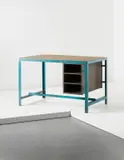 'Architect's office desk', model no. PJ-TAT-12-A, designed for the architectural classroom, Chandigarh by Pierre Jeanneret and A.R. Prabhawwalkar, circa 1965, Teak-veneered plywood, painted metal, sold Apr 2013