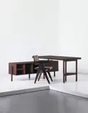 'Office cane chair', designed for the Architects Office, Secrétariat and administrative buildings, Chandigarh by Pierre Jeanneret, circa 1955-1956, Teak, cane, offered Apr 2013