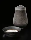 Large open bowl by Lucie Rie, circa 1960, Stoneware, speckled white and manganese glazes, sgraffito lip, sold Apr 2013