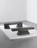 Unique pair of interlocking ‘Dovetail’ benches by Jim Partridge and Liz Walmsley, 2010, Scorched and polished burr oak (2), sold Apr 2013