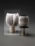 Hans Coper, Cup with vertical indent on cylindrical foot, circa 1972, Stoneware, brushed porcelain slip over textured body