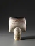 Hans Coper, Large spade form, circa 1978, Stoneware, layered white porcelain slips and engobes over a body with textured designs, the neck and lip with a manganese glaze