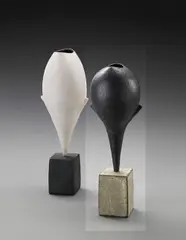 Hans Coper, Black 'Cycladic' bud form, circa 1977, Stoneware, black manganese glaze, grey rectangular base