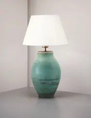 Jean Besnard, Table lamp, circa 1930, Glazed ceramic, paper shade