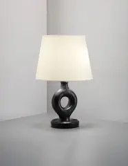 Table lamp by Georges Jouve, circa 1950, Glazed earthenware, fabric shade, sold Sep 2013