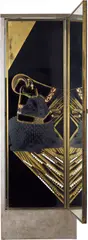 Jean Dunand, Important and unique illuminated triptych psyché, designed for Madame Agnès, Salon de le Rue Saint-Florentin, Paris, 1926, Lacquered wood inlaid with ivory, mother of pearl and eggshell, mirrored glass, brass, painted wood