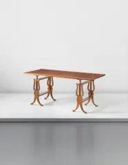 André Arbus, Unique table, 1946, Mahogany, leather, bronze