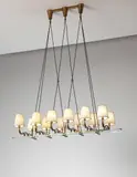Rare and important twelve-armed chandelier by Guglielmo Ulrich, 1930s, Brass, tubular brass, glass, paper shades, sold Sep 2013