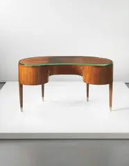 Unique dressing table, from Casa M, Milan by Paolo Buffa, circa 1950, Walnut, glass, brass, sold Sep 2013