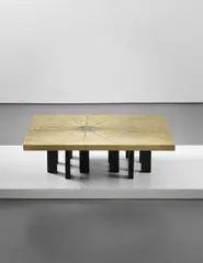 George Mathias, Coffee table, circa 1980, Brass, agate, painted metal