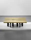George Mathias, Coffee table, circa 1980, Brass, agate, painted metal
