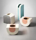 Group of four vases, model nos. 451, 452, 454 by Ettore Sottsass, circa 1968, Glazed earthenware, sold Sep 2013